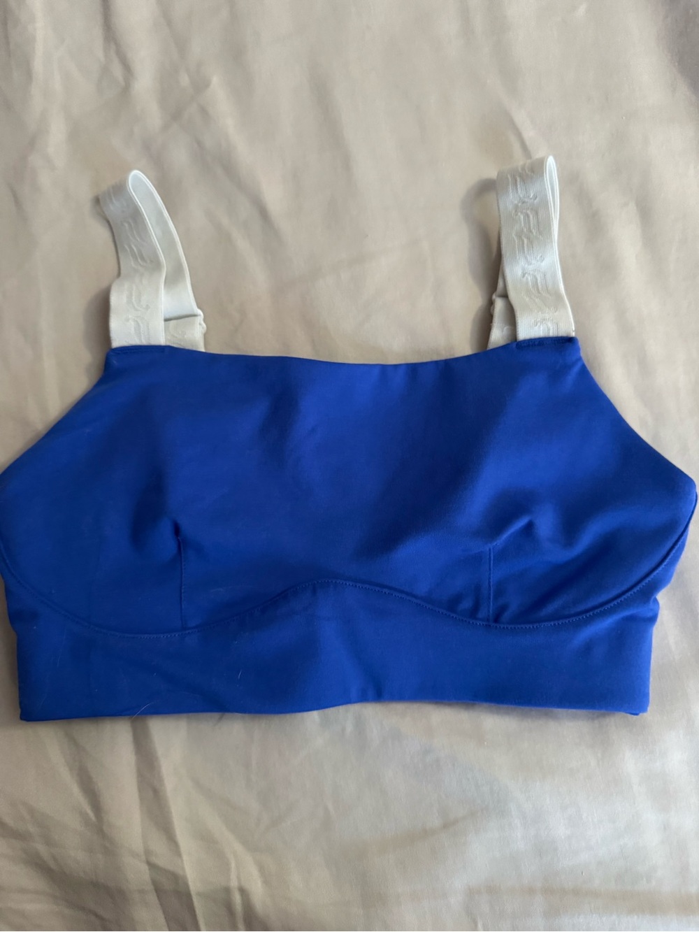 Fabletics Royal Blue Wireless Sports Bralette with White Straps